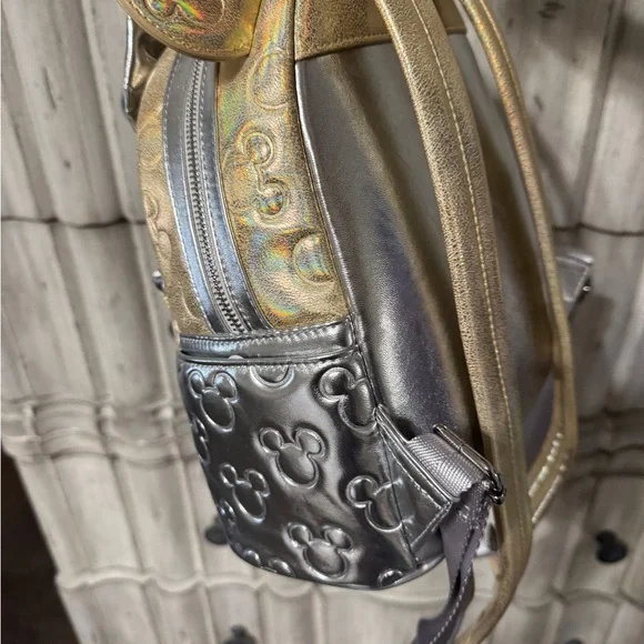 Loungefly Disney Gold and Silver Bow Mini Backpack - Picture 3 of 6